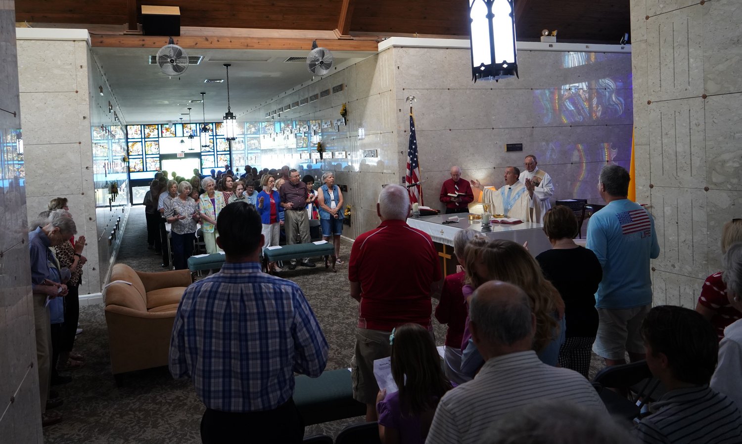 Father Louis Nelen, pastor of Cathedral of St. Joseph Parish in Jefferson City, offers Mass in the Mausoleum Chapel of Resurrection Cemetery in Jefferson City on Memorial Day, 2022.